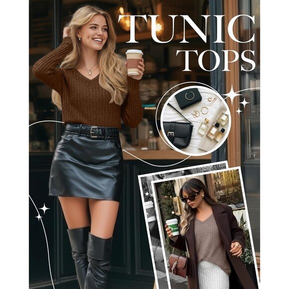 3 Pack Womens Long Sleeve V Neck Tunic Tops Lightweight Casual Fall Clothes - Picture 3 of 5